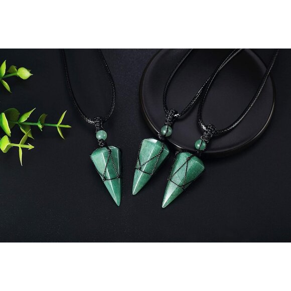 Men's Adjustable Black Rope Healing Crystal Natural Gemstone Pointed Necklaces - Picture 6 of 7